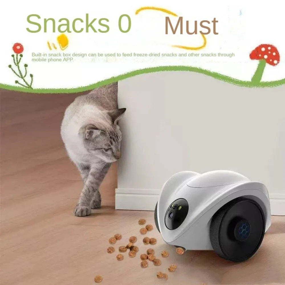 Moderner Katzen-Roboter als interaktiver Spielgefährte und Leckerli-Spender mit App-Steuerung für Stubentiger