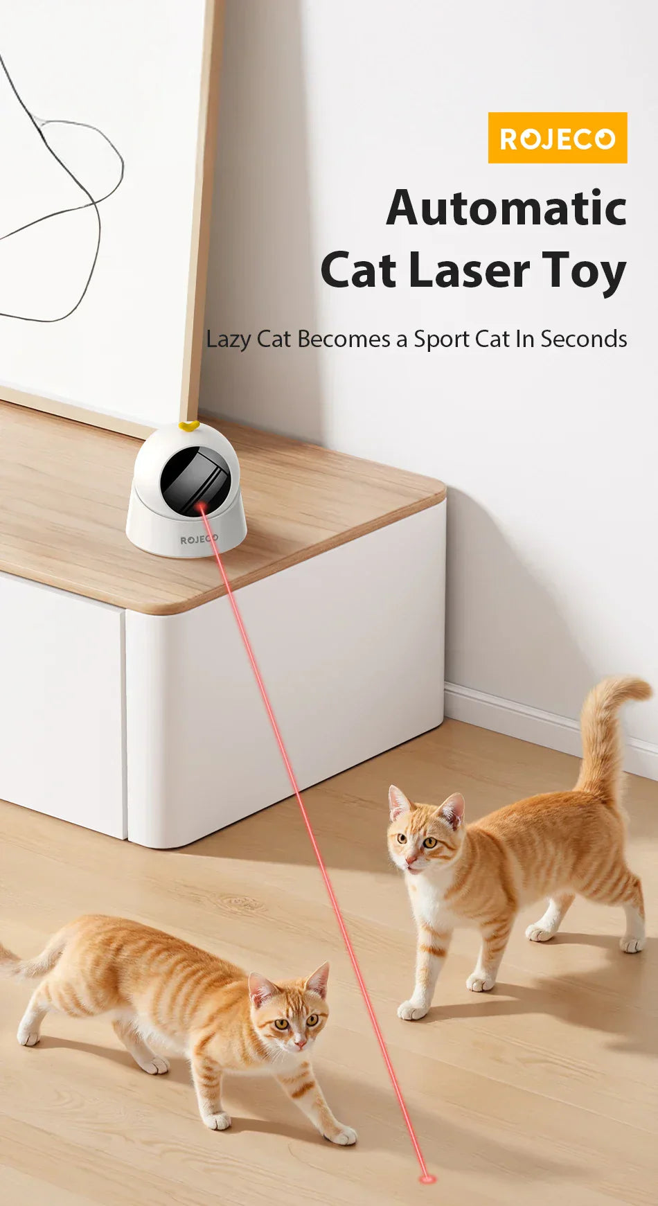 ROJECO Smart-Laser automatisches Katzenlaser-Spielzeug in modernem Design