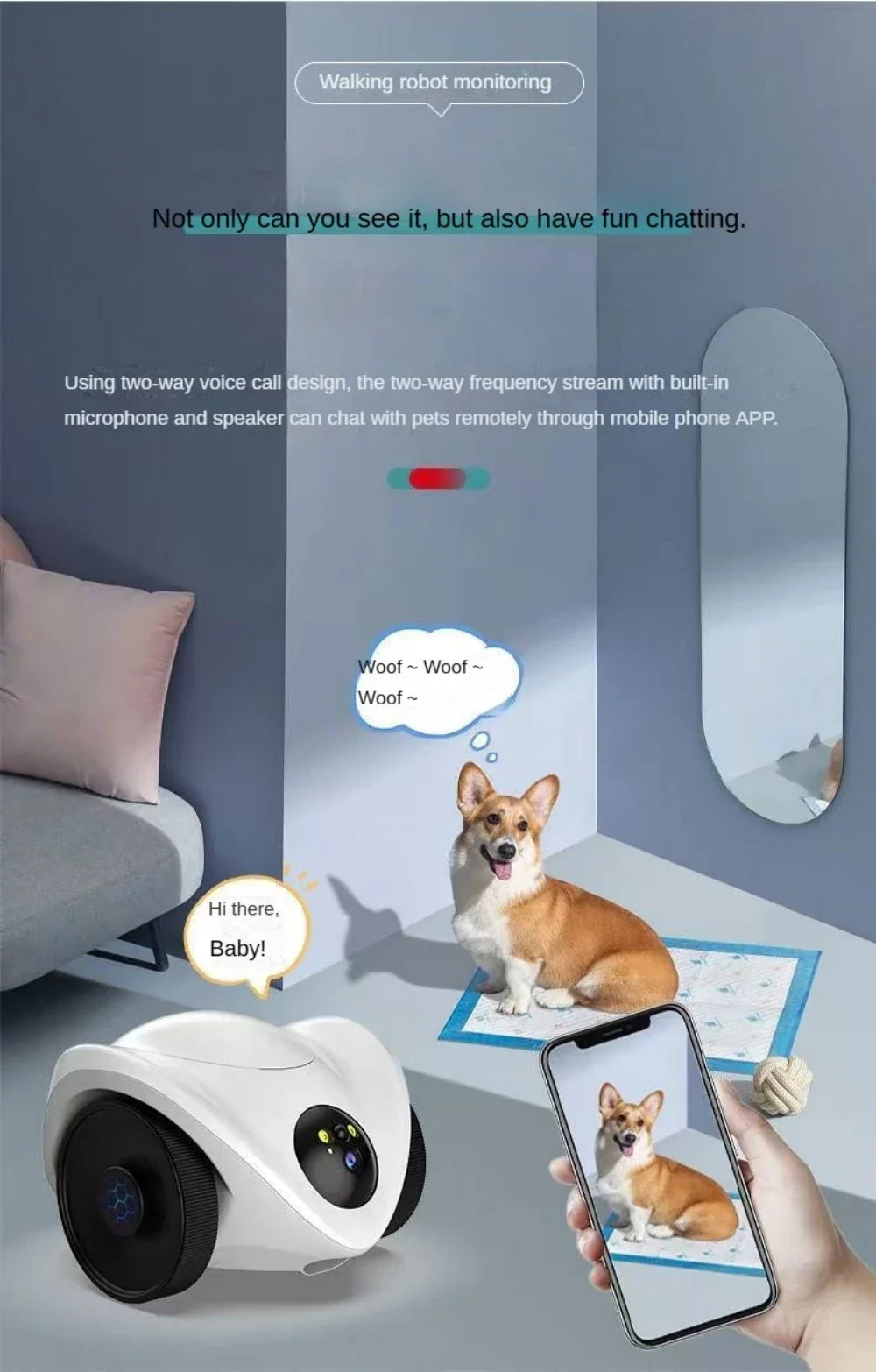Moderner Katzen-Roboter mit Laserpointer, Leckerli-Spender und HD-Kamera für interaktives Katzenspiel und Sicherheit