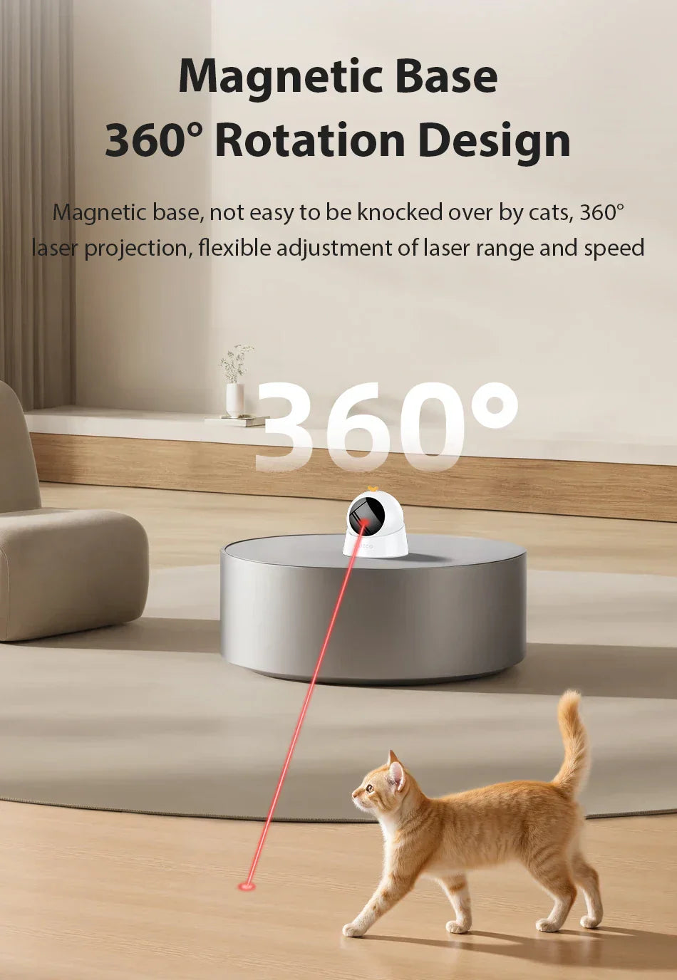 ROJECO Smart-Laser automatisches Katzen-Spielzeug mit rotem Laser und USB-Akku