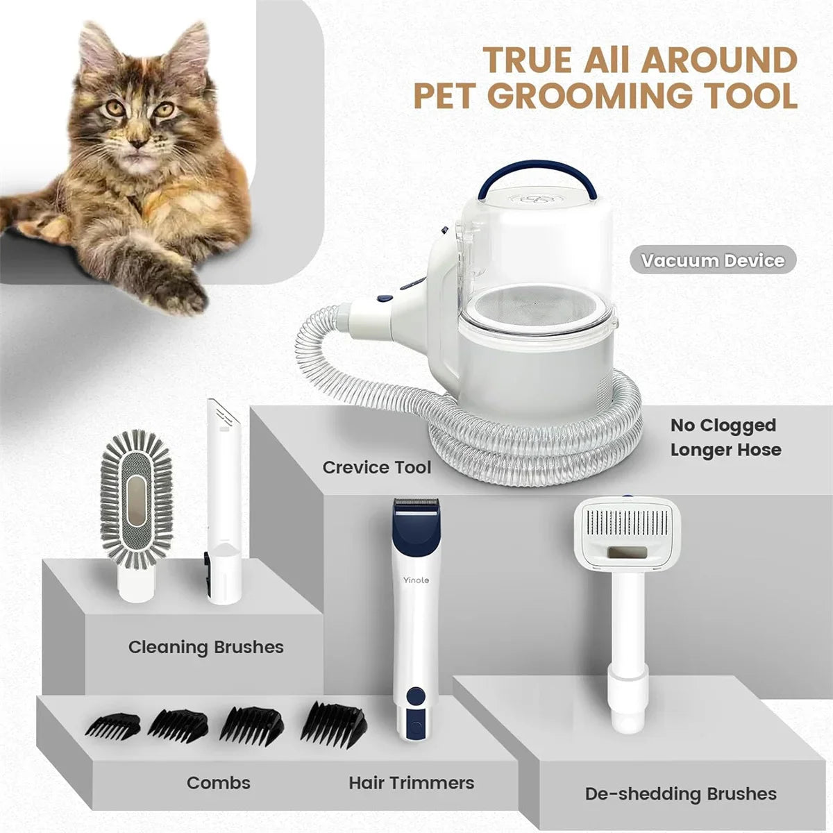 Yinole P50 Profi-Tierpflegeset mit Staubsaugerfunktion und 12 kPa Saugkraft for clean pet grooming