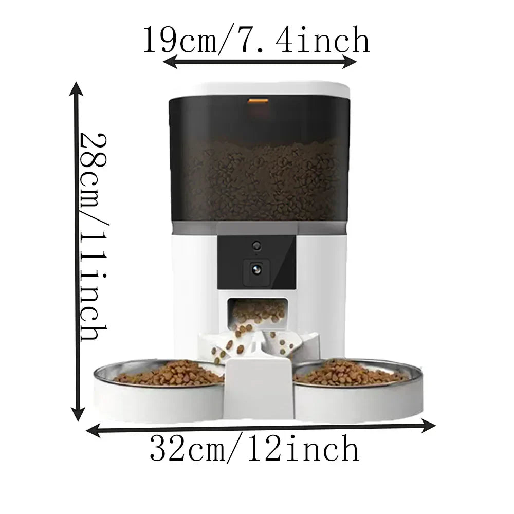 Intelligenter Futterspender für Katzen und Hunde mit automatischer Futterausgabe und zwei Näpfen