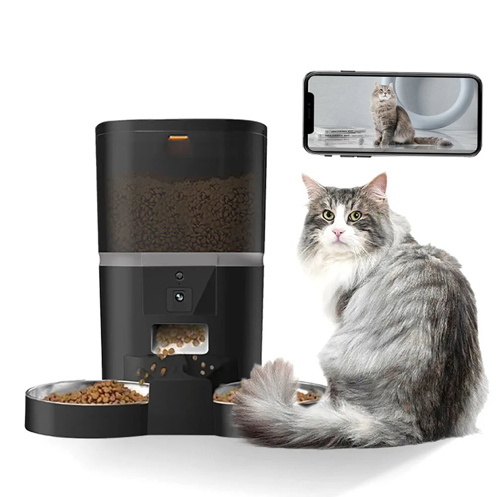 Intelligenter Futterspender für Katzen und Hunde von pawly.tech mit Kamera und App-Steuerung
